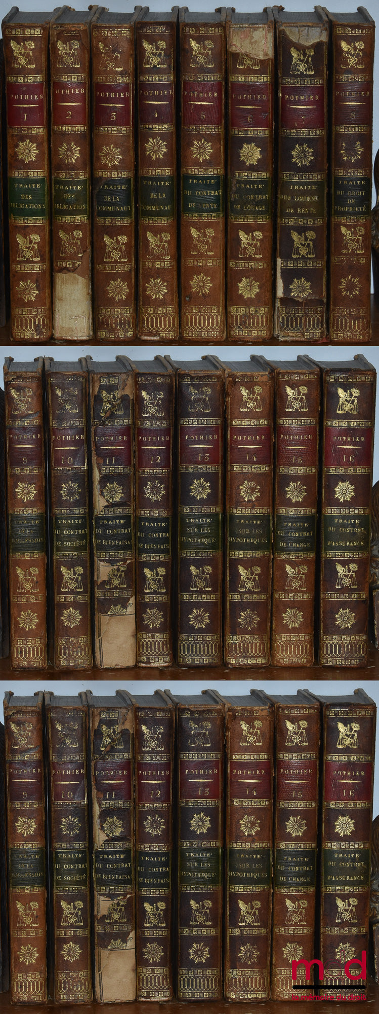 POTHIER (Robert-Joseph) – ŒUVRES COMPLÈTES ET POSTHUMES : t. I & II : Traité des obligations, Nouvelle éd., (1813) ;  t. III & IV : Traité de la communauté auquel on a joint un traité traité de la puissance du mari sur la personne et les biens de sa femme