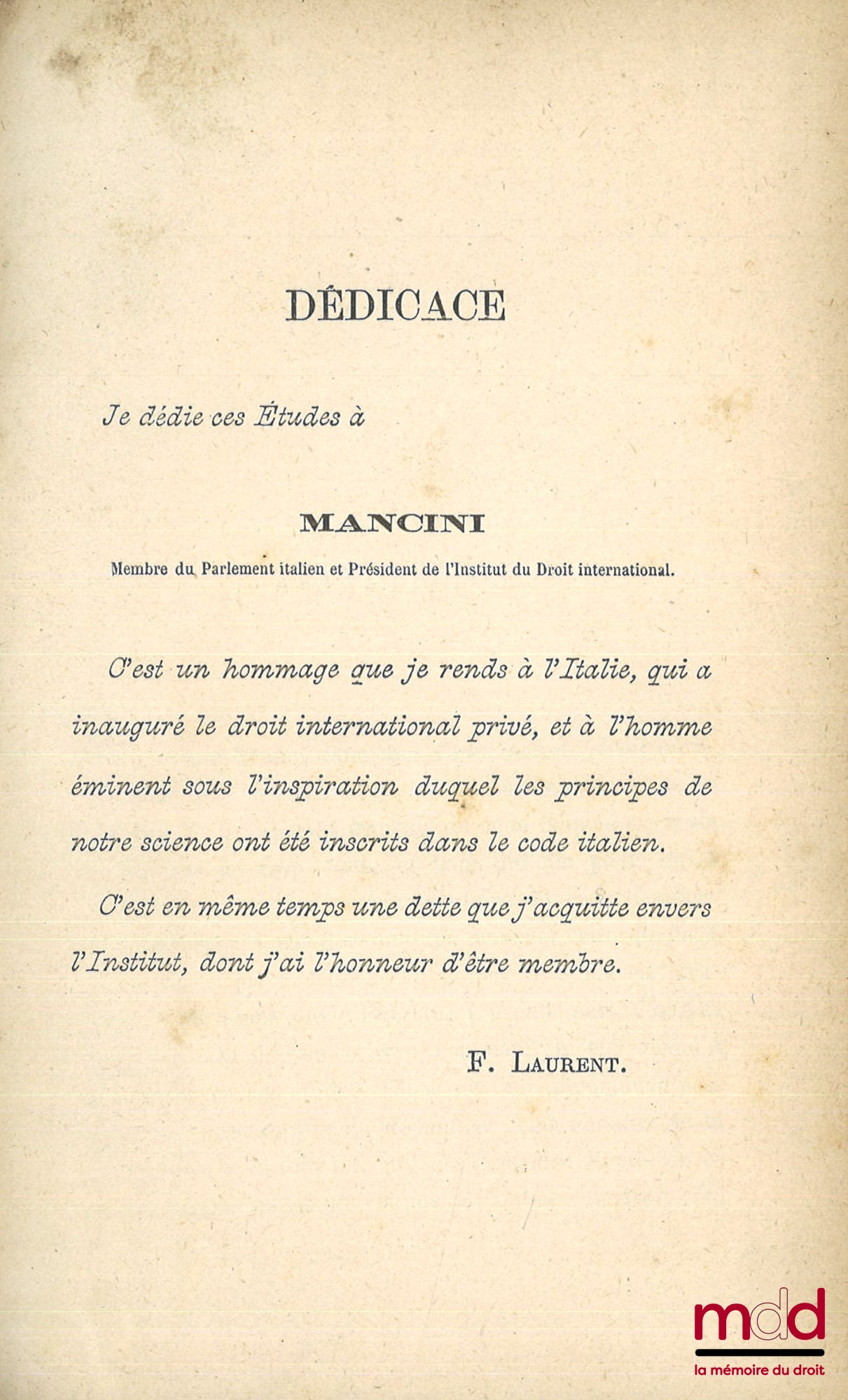 LAURENT (François) – INTERNATIONAL CIVIL LAW