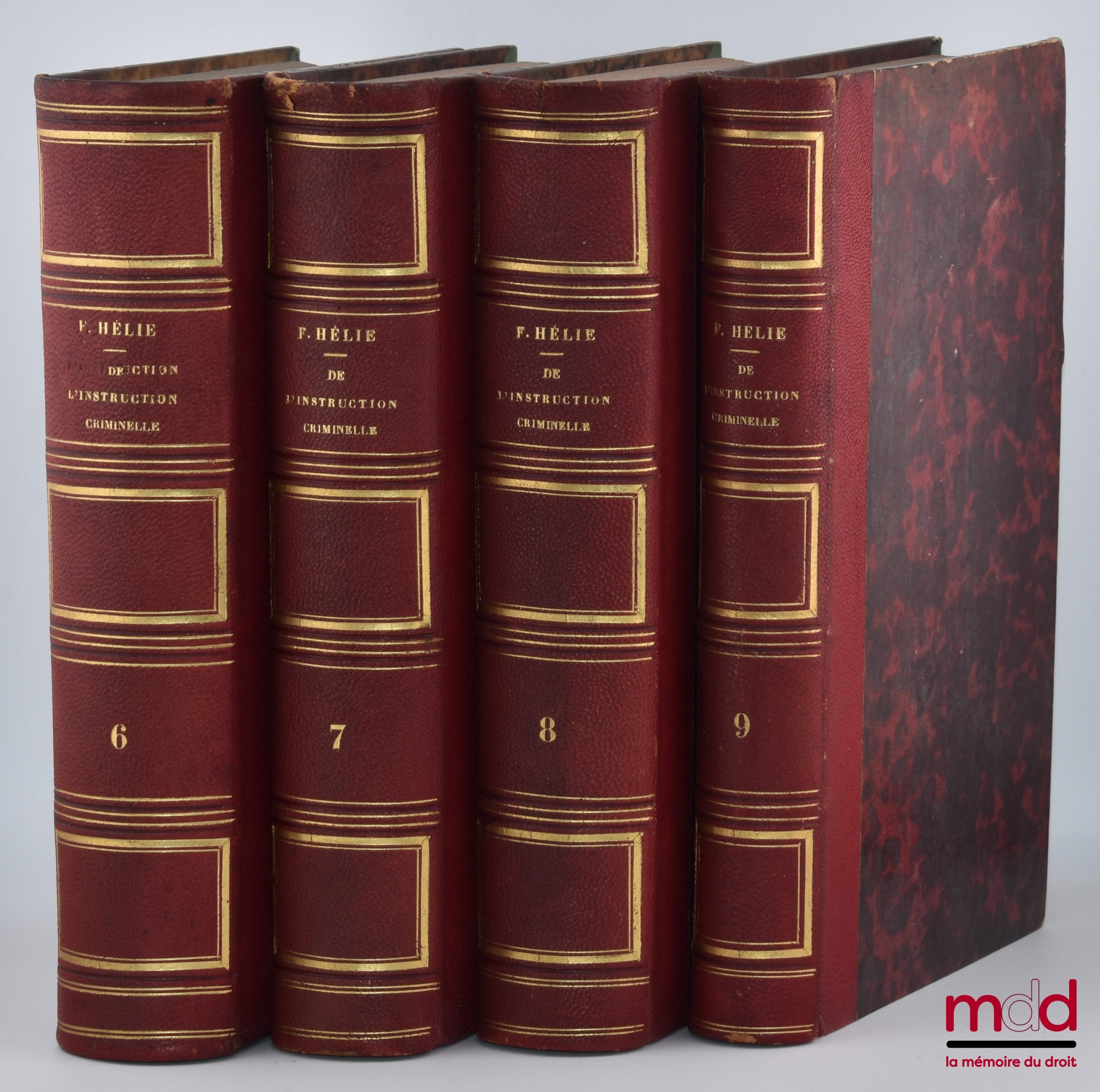 HÉLIE (Faustin-Adolphe) – TREATISE ON CRIMINAL INSTRUCTION OR THEORY OF THE CODE OF CRIMINAL INSTRUCTION; t. 1: History and theory of criminal procedure; t. 2 and 3: On public action and civil action; t. 4: On the judicial police; t.