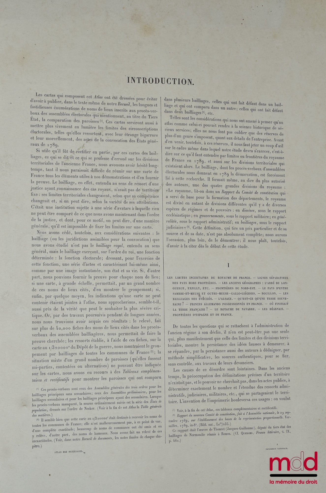 [Révolution française], BRETTE (Armand) – ATLAS DES BAILLIAGES OU JURIDICTIONS ASSIMILÉES Ayant formé unité électorale en 1789, Dressé d’après les actes de la convocation conservés aux archives nationales, Recueil de documents relatifs à la convocation de