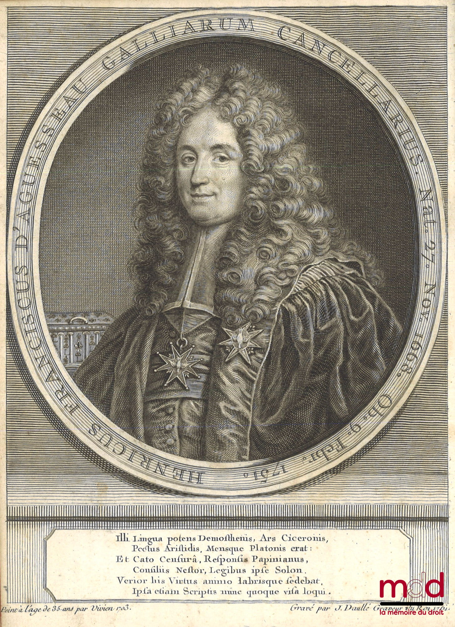 D’AGUESSEAU (Henri François) – ŒUVRES DE M. LE CHANCELIER D’AGUESSEAU  t. I (1759, CXLVII-622 p.) : Les Discours pour l’ouverture des audiences, Les Mercuriales, Les Réquisitoires et autres discours faits en différentes occasions, Les Instructions sur les