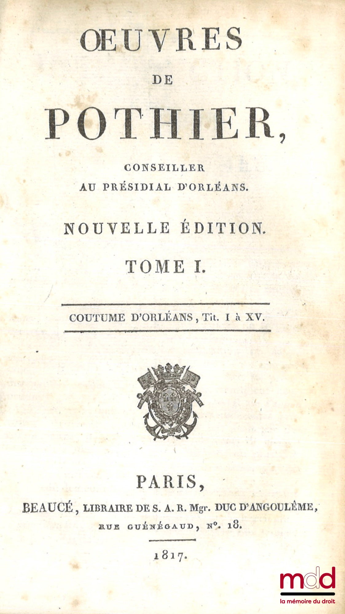 POTHIER (Robert-Joseph) – ŒUVRES DE POTHIER, nouvelle édition