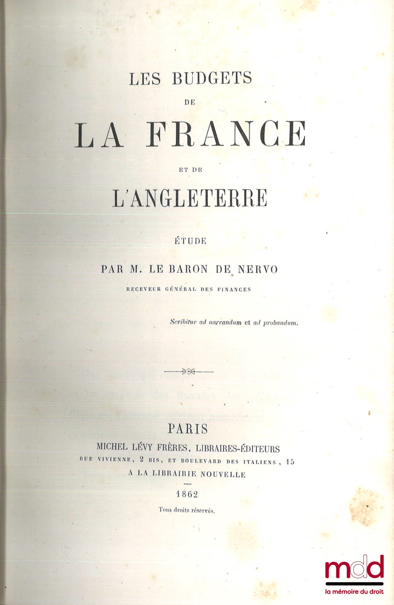 NERVO (M. Le baron de) – LES BUDGETS DE LA FRANCE ET DE L’ANGLETERRE, Étude