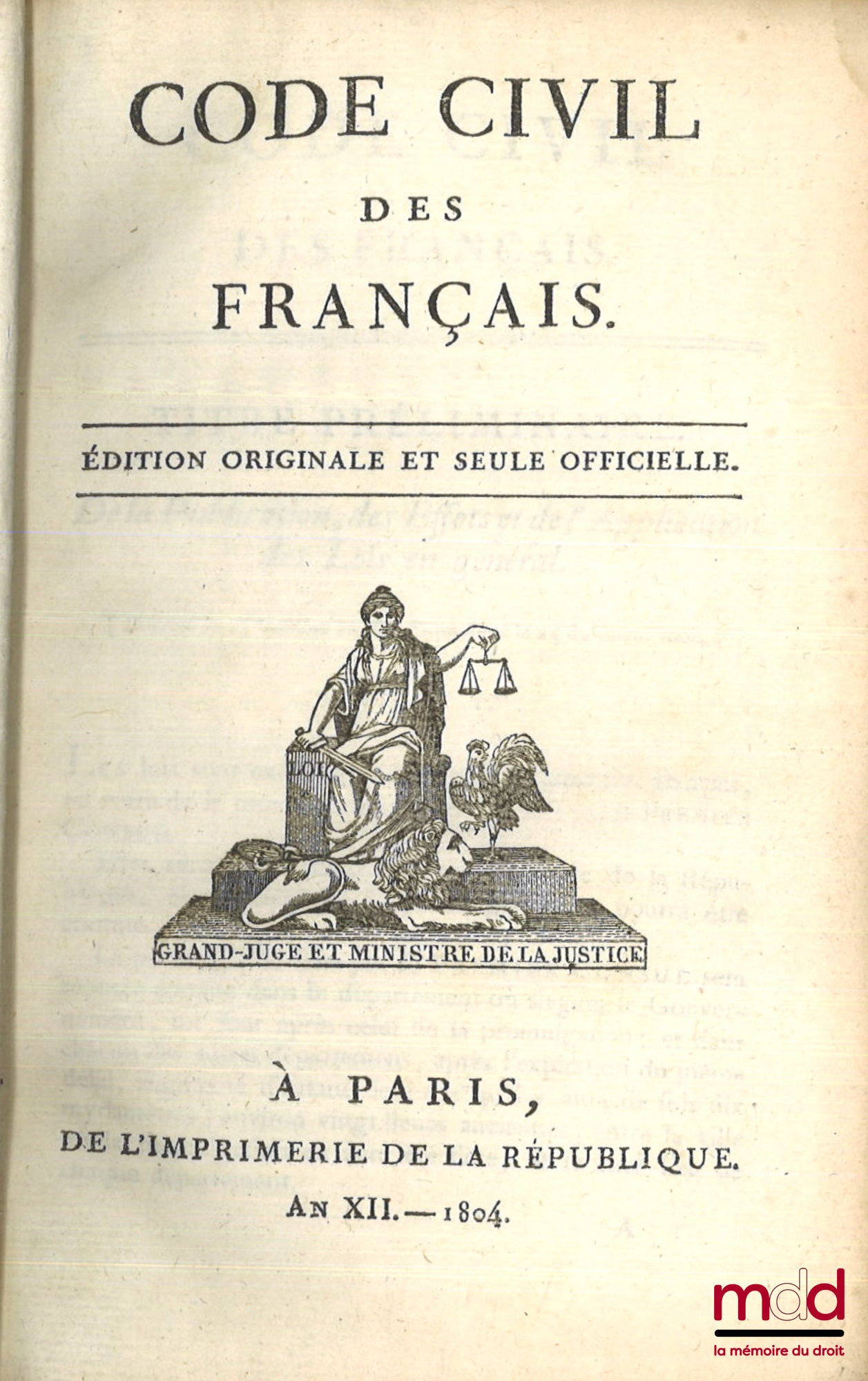 [Code civil - Édition Originale] – CODE CIVIL DES FRANÇAIS, ÉDITION ORIGINALE ET SEULE OFFICIELLE