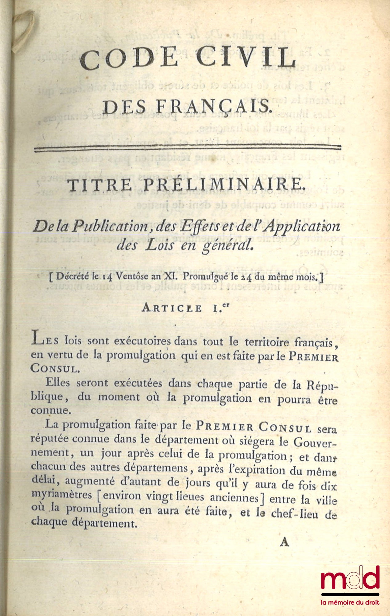 [Code civil - Édition Originale] – CODE CIVIL DES FRANÇAIS, ÉDITION ORIGINALE ET SEULE OFFICIELLE