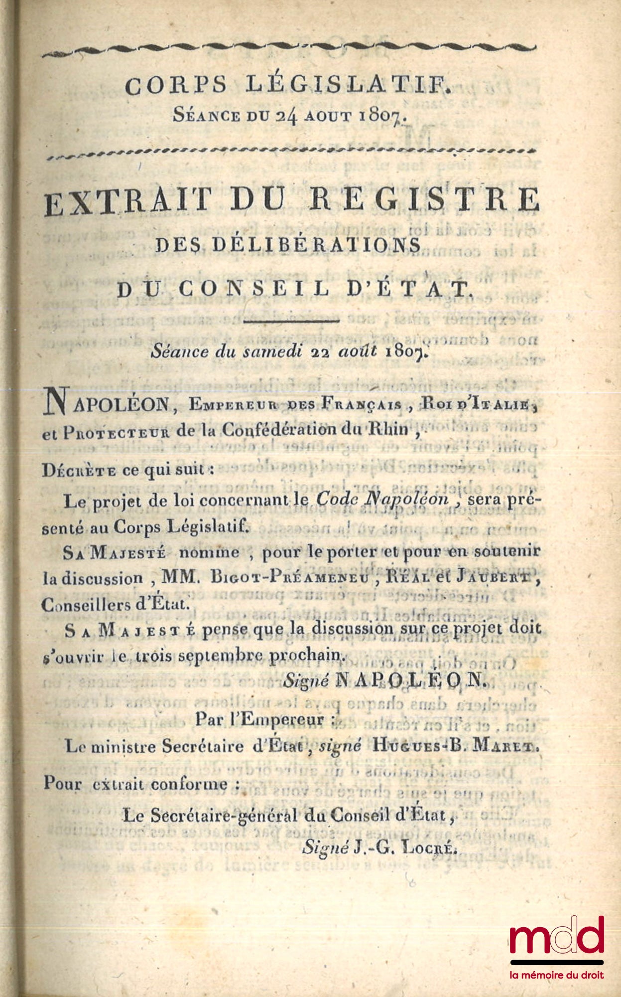 [Code civil] – CODE NAPOLÉON, Édition conforme aux changements adoptés par le Corps législatif le III septembre 1807, 2e éd.