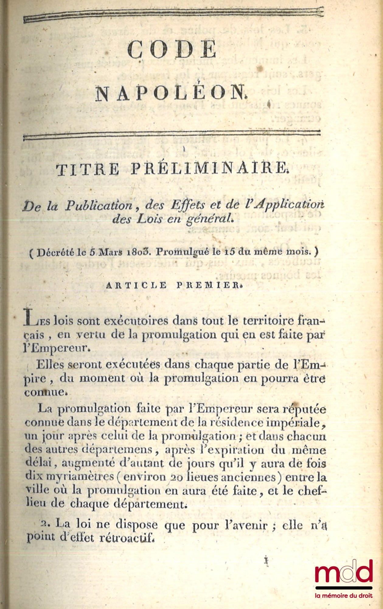 [Code civil] – CODE NAPOLÉON, Édition conforme aux changements adoptés par le Corps législatif le III septembre 1807, 2e éd.