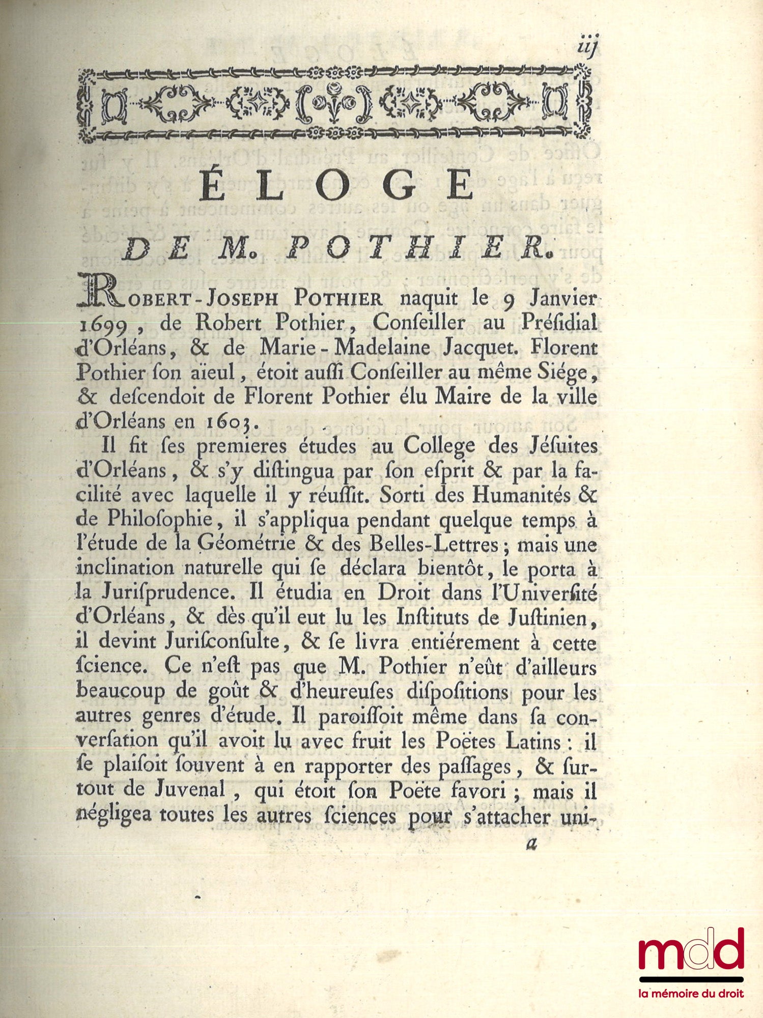 [Coutumes], POTHIER (Robert-Joseph) – COUTUMES DES DUCHÉ, BAILLIAGE ET PRÉVÔTÉ D’ORLÉANS, ET RESSORTS D’ICEUX, Avec une Introduction Générale auxdites Coutumes, & des Introductions particulières à la tête de chaque Titre, corrigées & augmentées, dans lesq