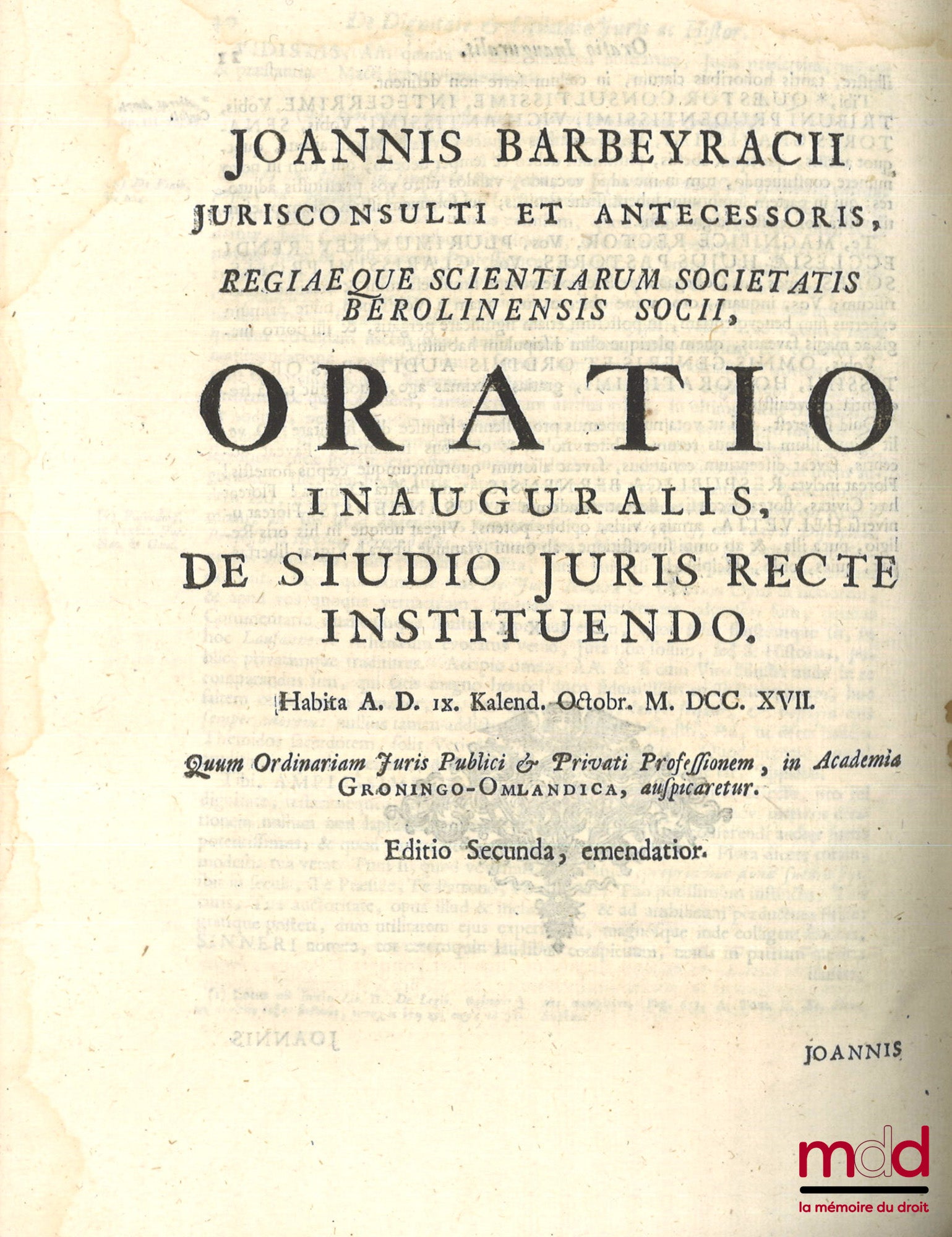 PUFENDORF (baron Samuel de) et BARBEYRAC (Jean) – LE DROIT DE LA NATURE ET DES GENS OU SYSTÈME GÉNÉRAL DES PRINCIPES LES PLUS IMPORTANTS DE LA MORALE, DE LA JURISPRUDENCE, ET DE LA POLITIQUE, par le baron de Pufendorf, traduit du latin par Jean Barbeyrac,