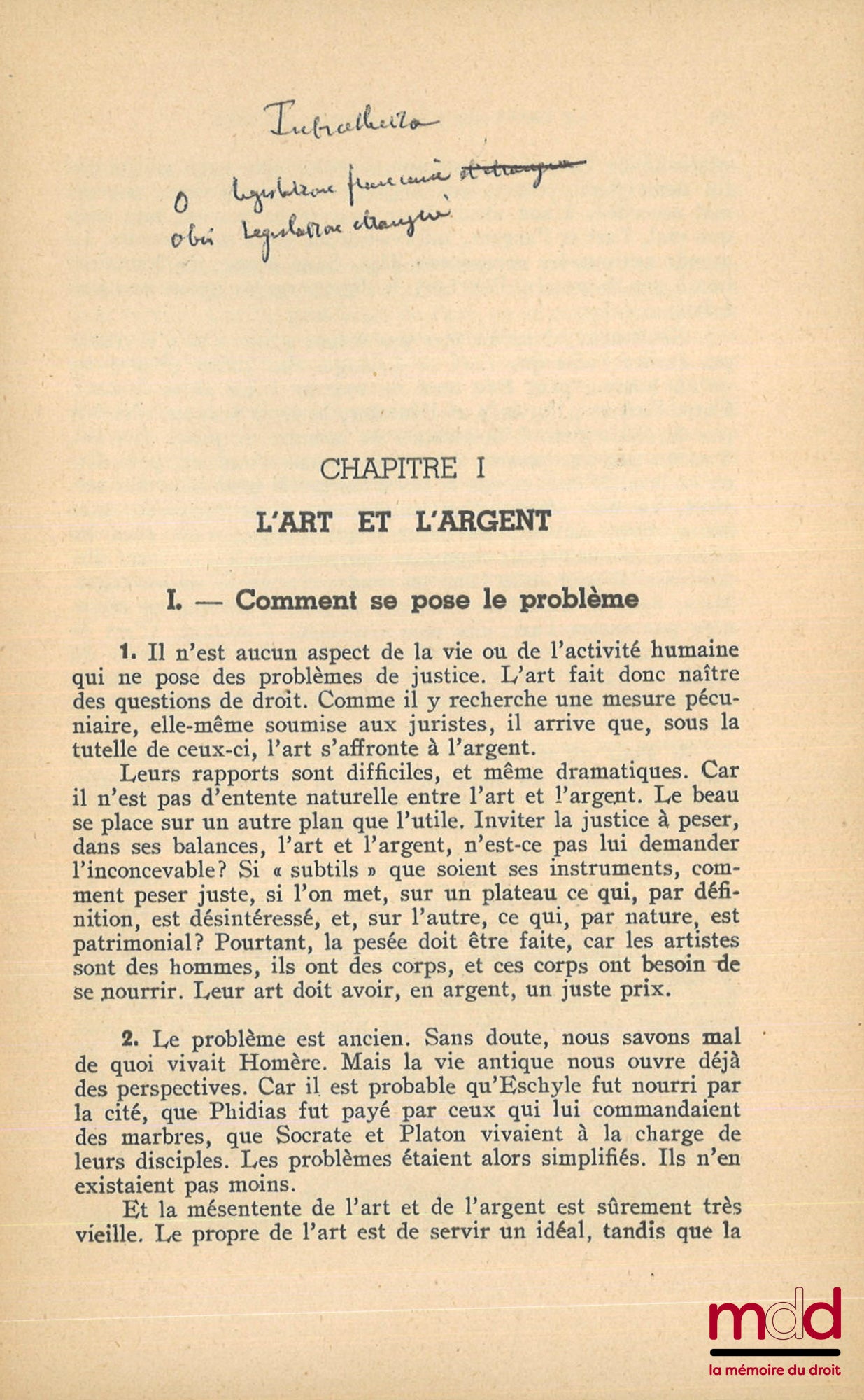 SAVATIER (René) – LE DROIT DE L’ART ET DES LETTRES, Les Travaux des Muses dans les Balances de la Justice