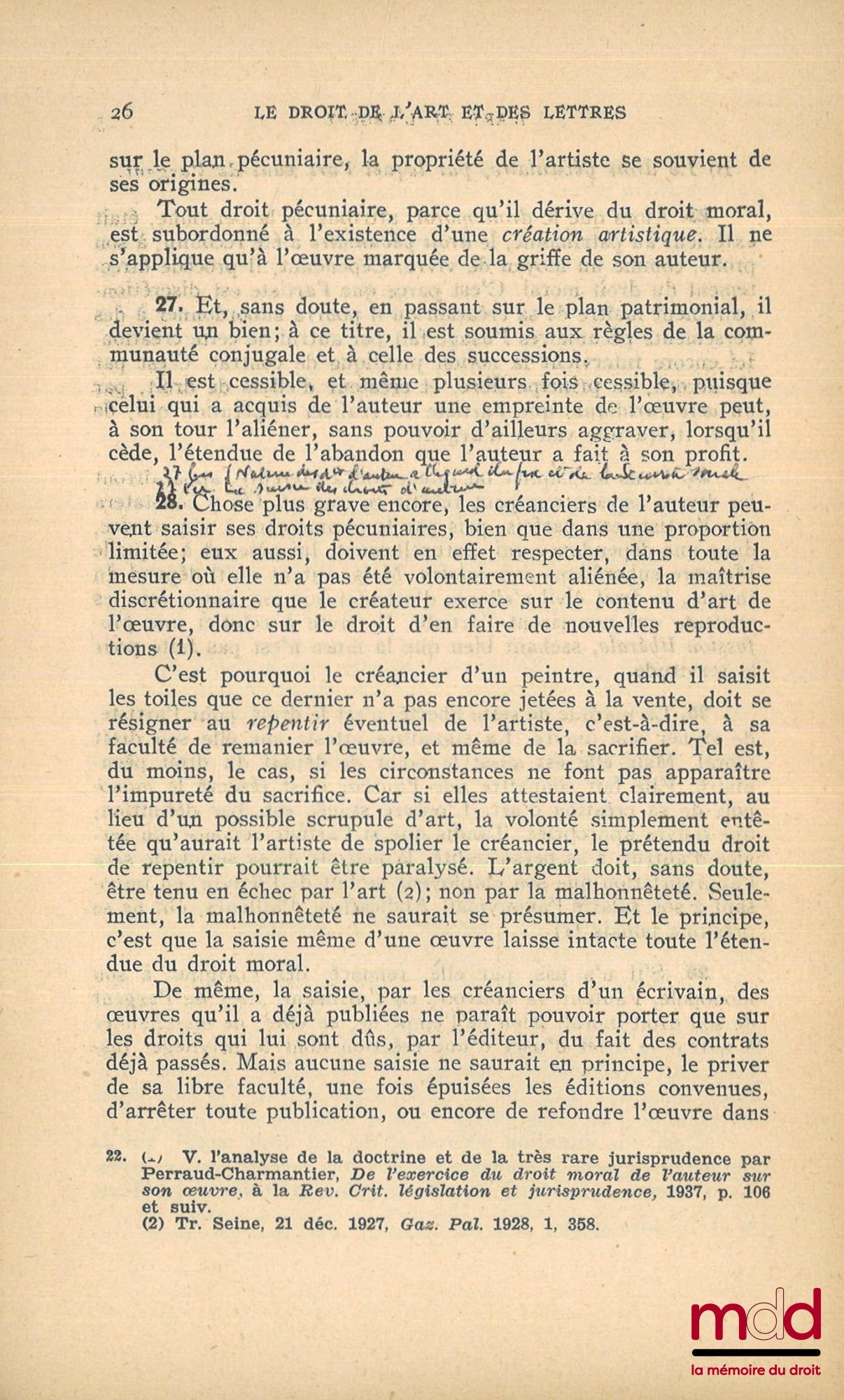 SAVATIER (René) – LE DROIT DE L’ART ET DES LETTRES, Les Travaux des Muses dans les Balances de la Justice