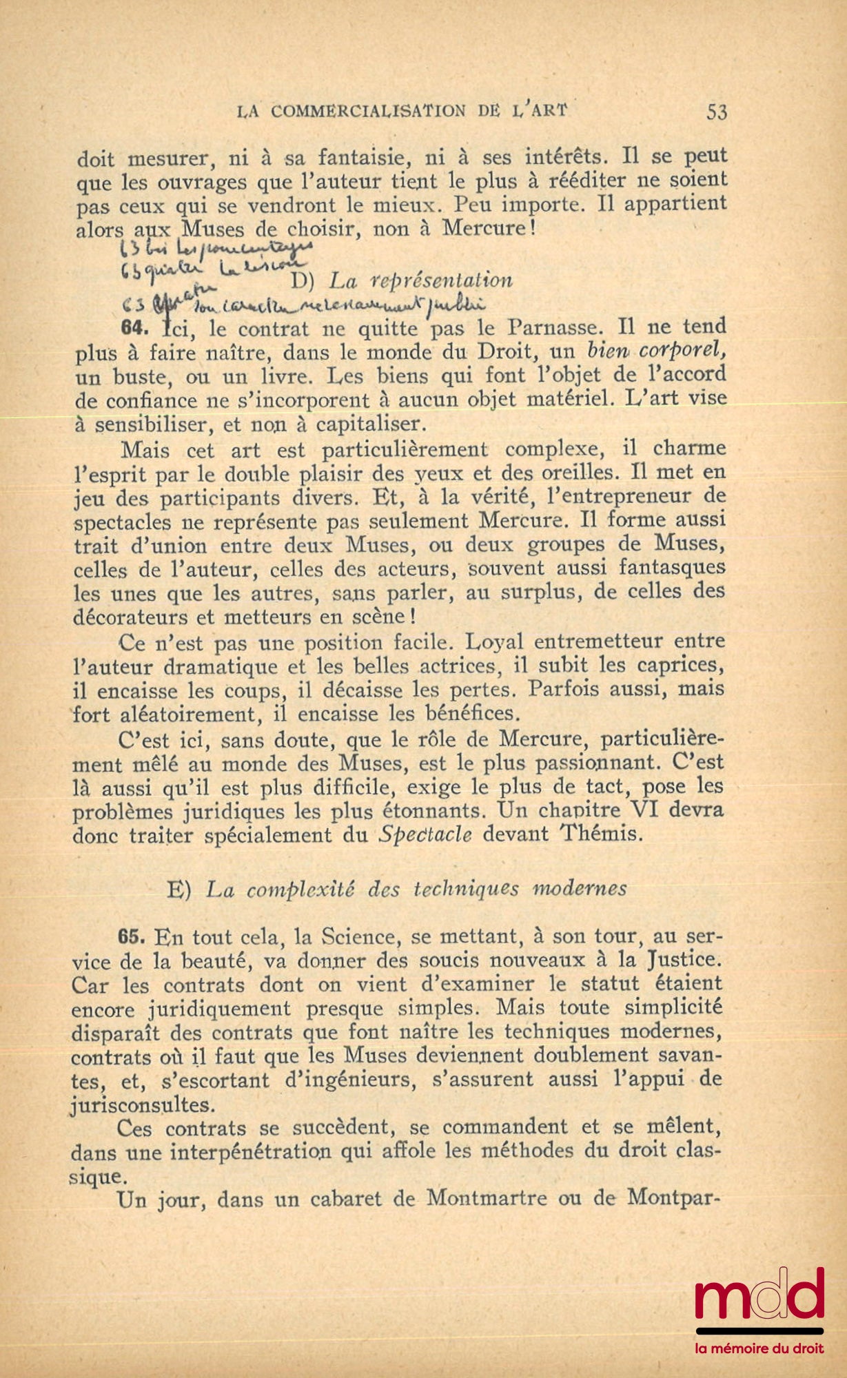 SAVATIER (René) – LE DROIT DE L’ART ET DES LETTRES, Les Travaux des Muses dans les Balances de la Justice