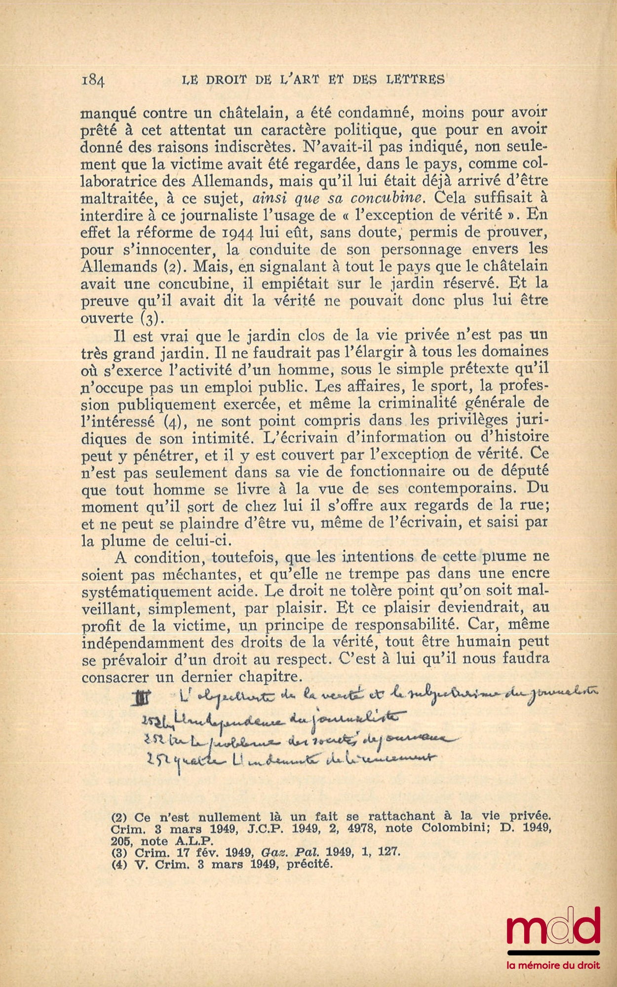 SAVATIER (René) – LE DROIT DE L’ART ET DES LETTRES, Les Travaux des Muses dans les Balances de la Justice