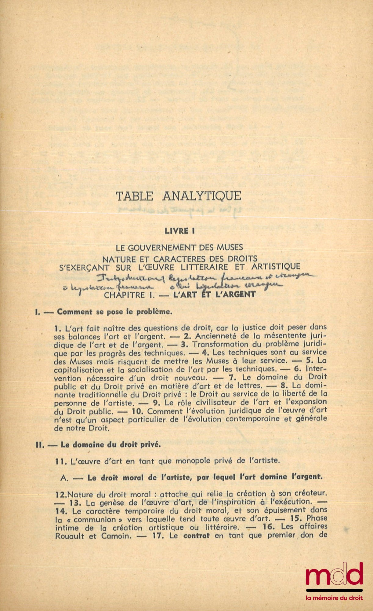 SAVATIER (René) – LE DROIT DE L’ART ET DES LETTRES, Les Travaux des Muses dans les Balances de la Justice