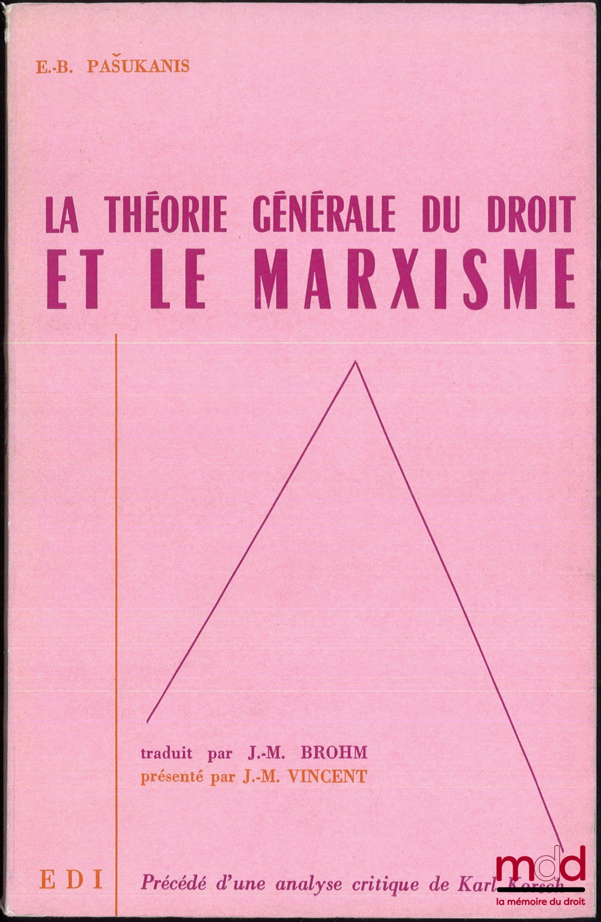 PASUKANIS (Evgeny B.) – LA THÉORIE GÉNÉRALE DU DROIT ET LE MARXISME, traduction de Jean-Marie Brohm
