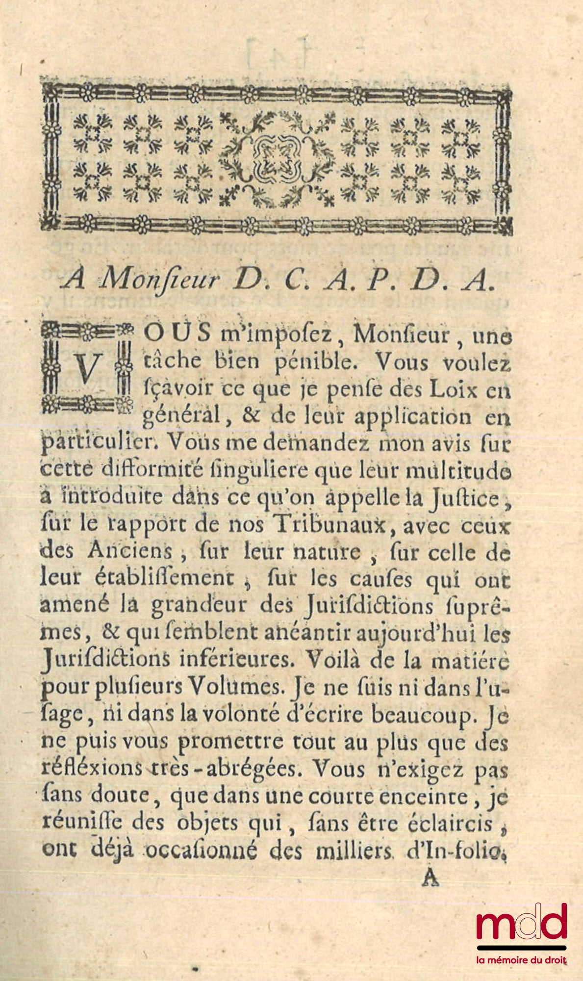 [LINGUET (Simon-Nicolas-Henri) Ouvrage attribué à] – NÉCESSITÉ D’UNE RÉFORME DANS L’ADMINSITRATION DE LA JUSTICE ET DANS LES LOIS CIVILES EN FRANCE, AVEC LA RÉFUTATION DE QUELQUES PASSAGES DE L’ESPRIT DES LOIS ; Supplément aux mémoires d’une fameuse Acadé