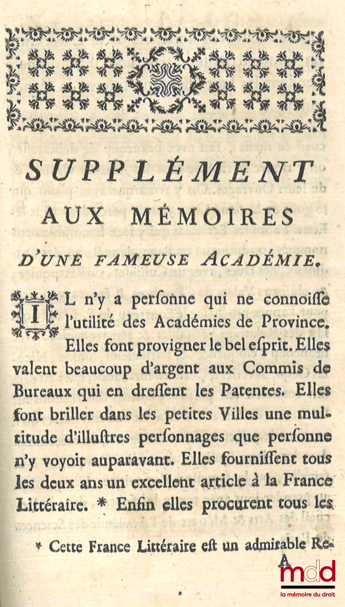 [LINGUET (Simon-Nicolas-Henri) Ouvrage attribué à] – NÉCESSITÉ D’UNE RÉFORME DANS L’ADMINSITRATION DE LA JUSTICE ET DANS LES LOIS CIVILES EN FRANCE, AVEC LA RÉFUTATION DE QUELQUES PASSAGES DE L’ESPRIT DES LOIS ; Supplément aux mémoires d’une fameuse Acadé