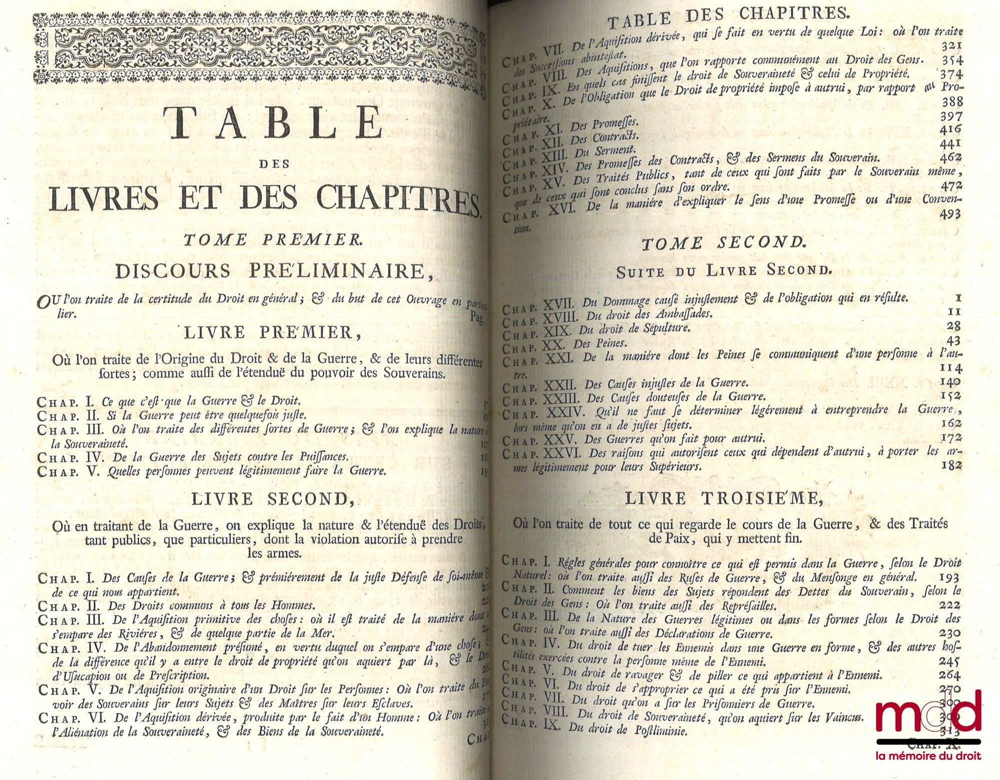 GROTIUS (Hugues) – LE DROIT DE LA GUERRE ET DE LA PAIX, nouvelle traduction par Jean Barbeyrac, avec les notes de l’auteur même, qui n’avoient point encore paru en François ; & de nouvelles notes du traducteur [t. I seul]