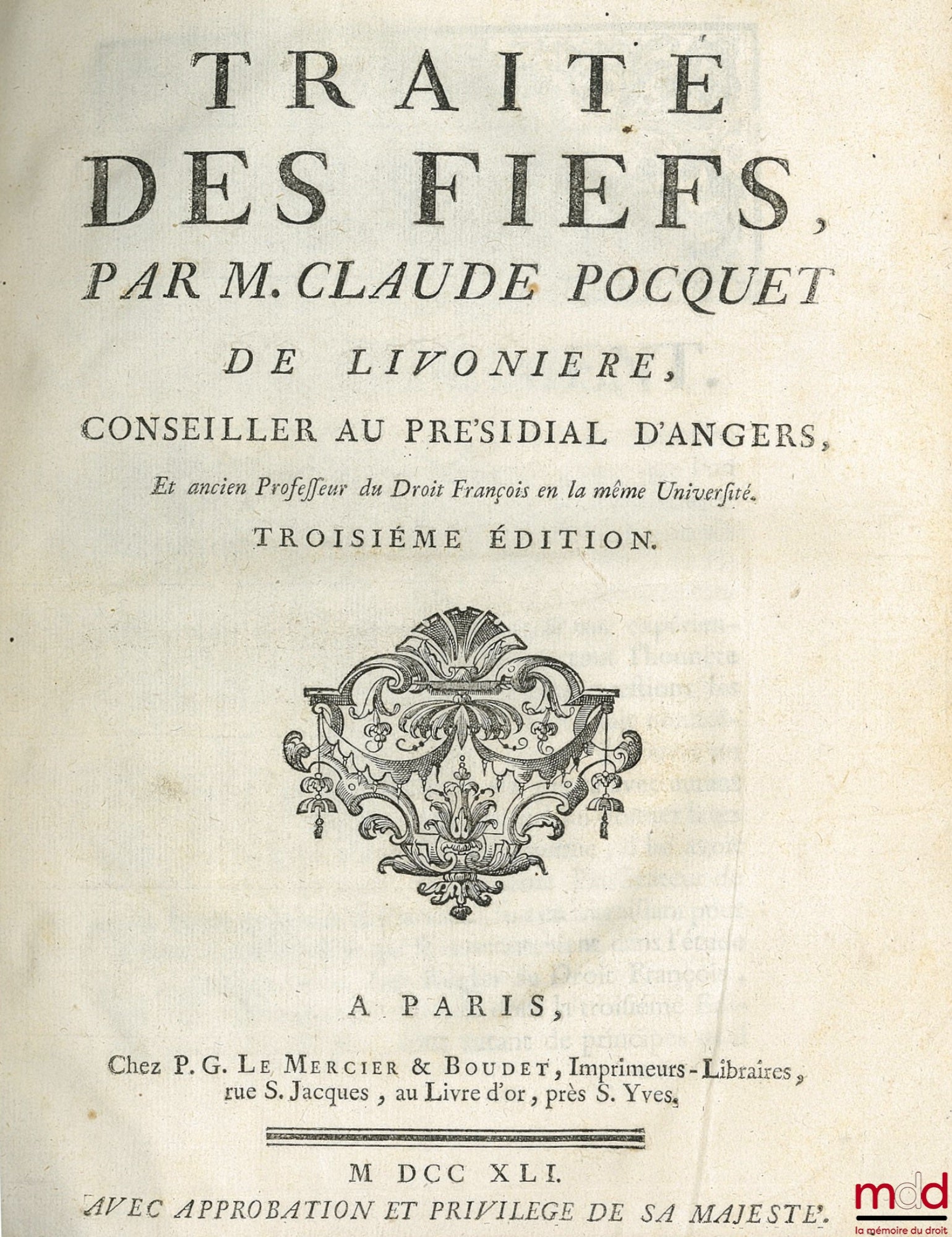 POCQUET DE LIVONIÈRE (Claude) – TREATISE ON FIEFS, 3rd ed.
