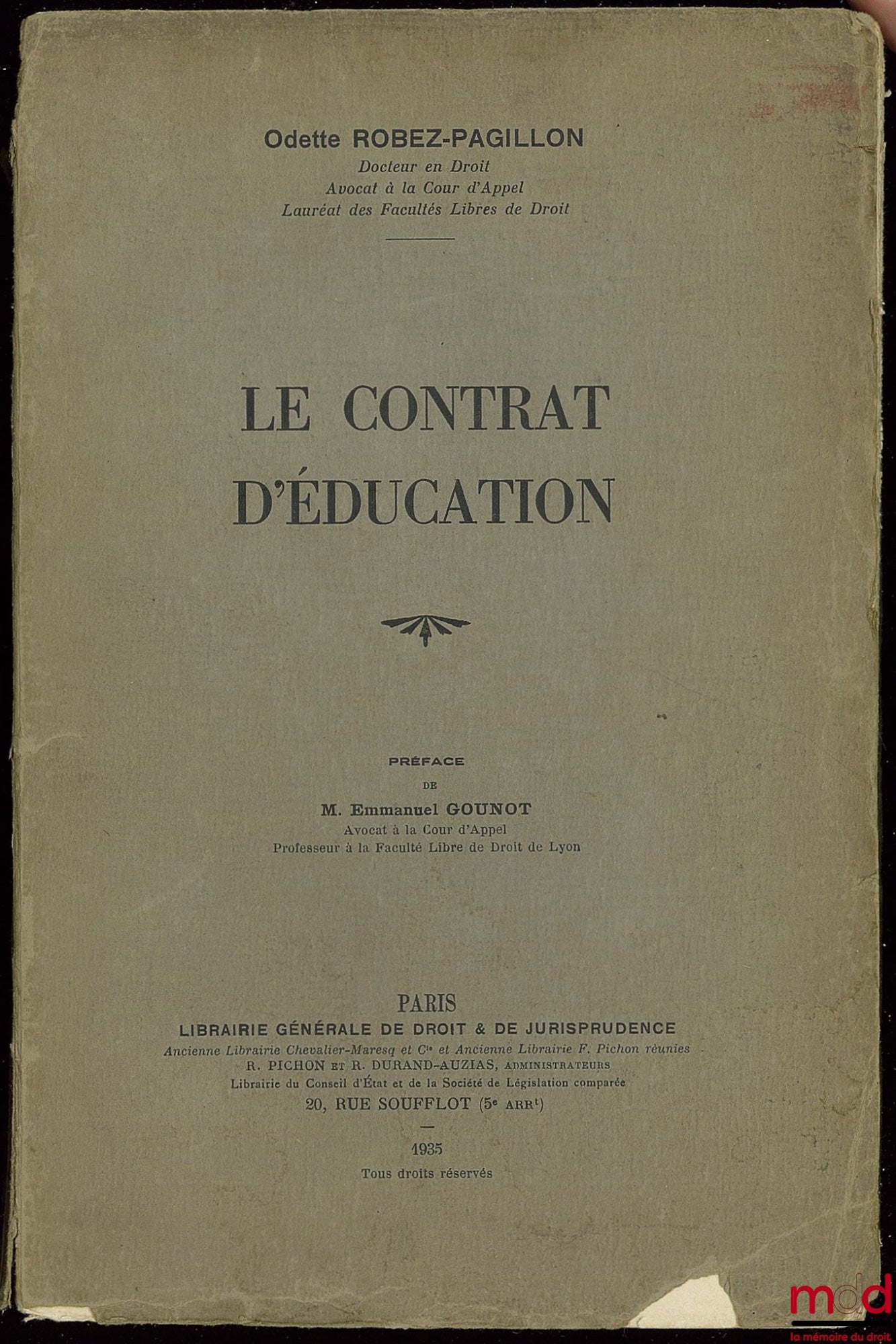 ROBEZ-PAGILLON (Odette) – LE CONTRAT D’ÉDUCATION