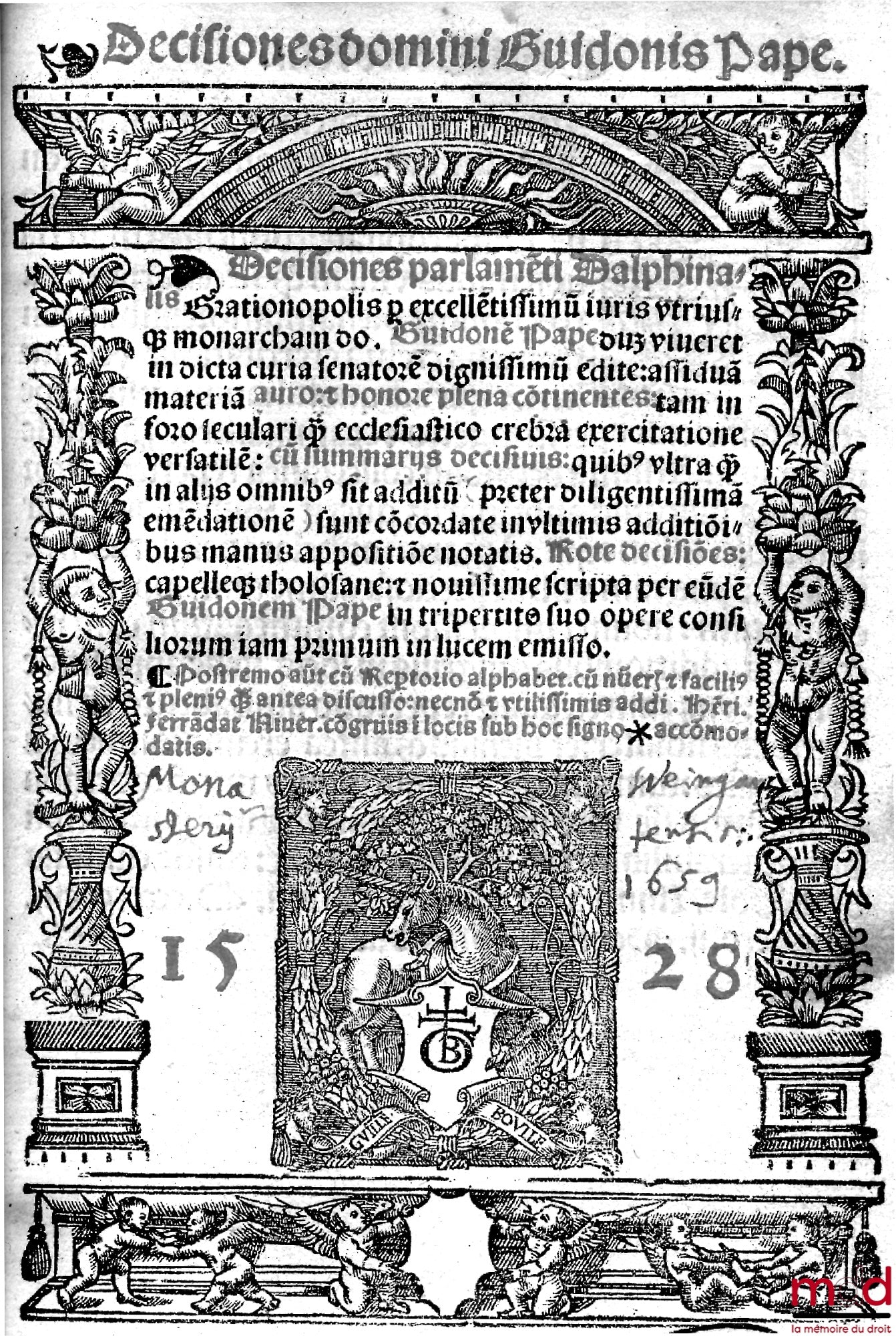POPE (Guido) – DECISIONES PARLAMENTI DALPHINATIS GRATIONOPOLIS (…) CUM ADDITIONIBUS ANTONII RAMBAUDI, JOHANNIS DE GRADIBUS, HENRICI FERRANDAT