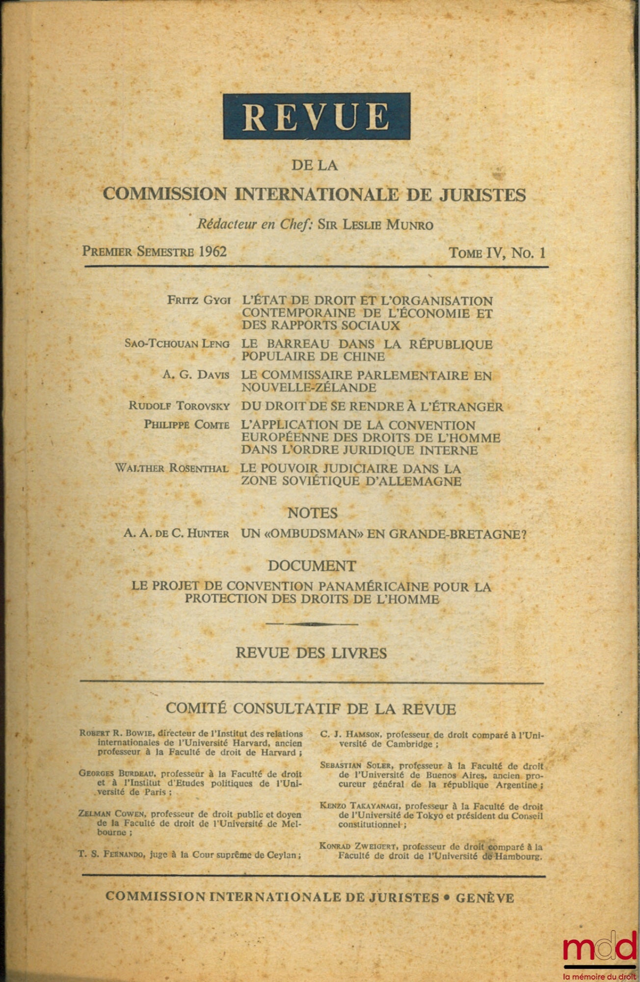 Collective – REVIEW OF THE INTERNATIONAL COMMISSION OF JURISTS, 1st semester 1962, vol. IV, no. 1