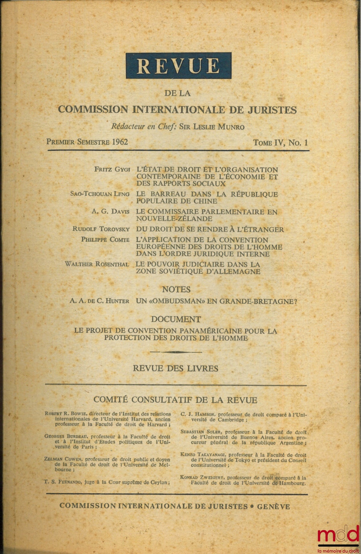 Collective – REVIEW OF THE INTERNATIONAL COMMISSION OF JURISTS, 1st semester 1962, vol. IV, no. 1