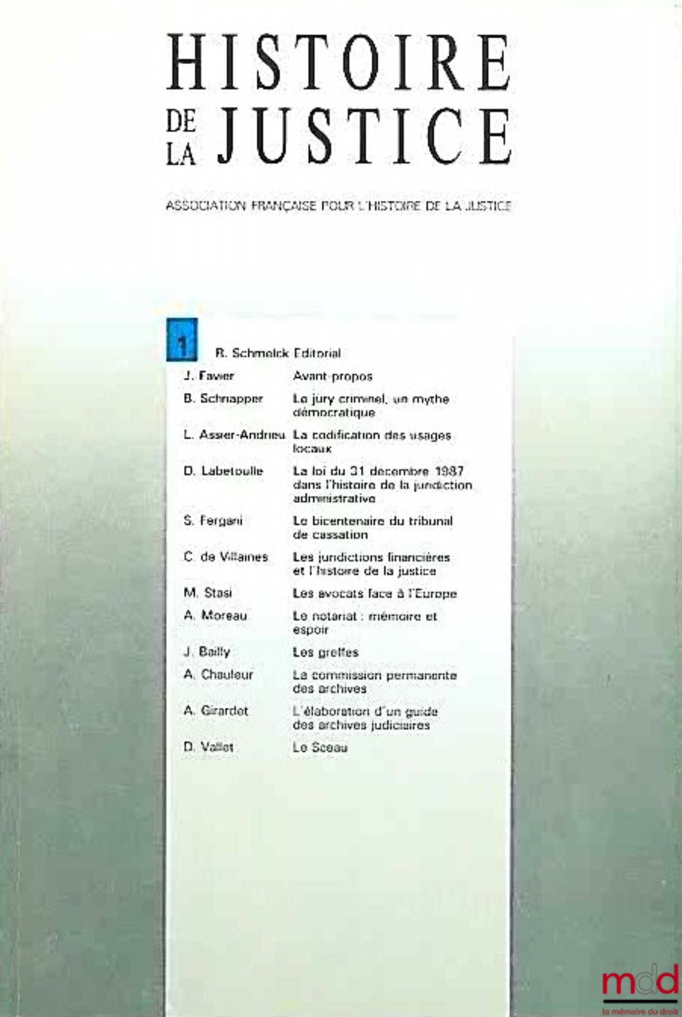 HISTOIRE DE LA JUSTICE, n° 1 (1988)